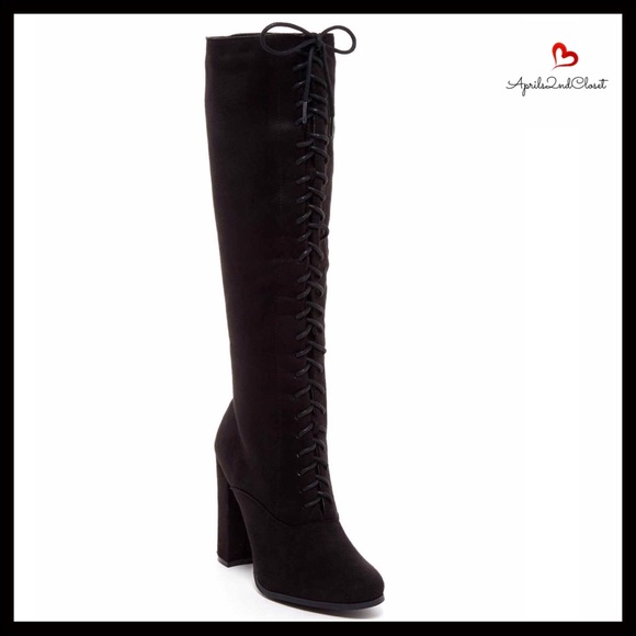 TALL KNEE HIGH VEGAN SUEDE LACE-UP BOOTS - Picture 2 of 8